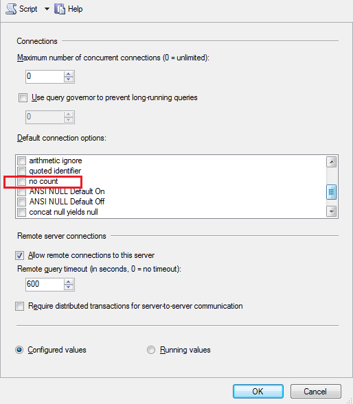 Default Connections in SQL Server Management Studio.