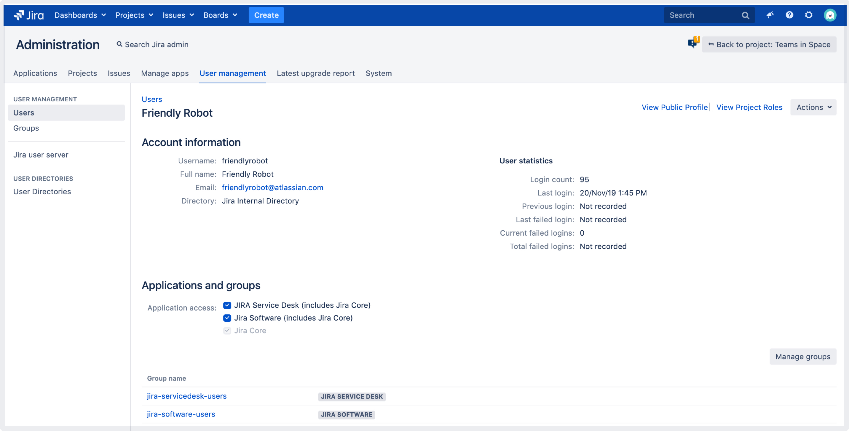 User profile of Friendly robot.