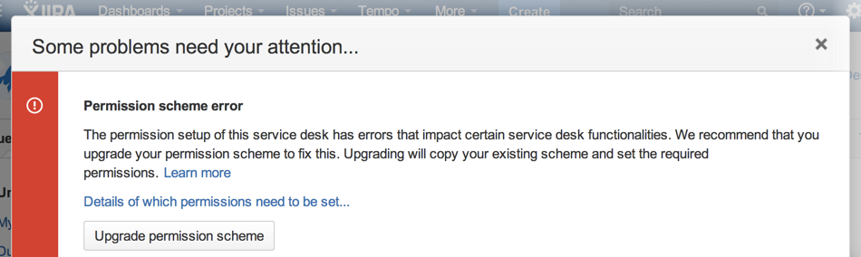 Permission error in Jira Service Desk.