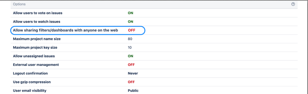 Jira options, in the Jira admin console.