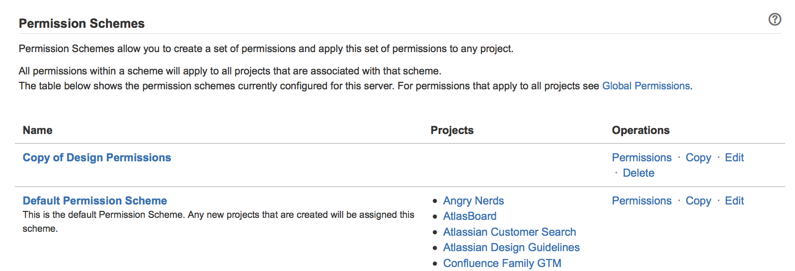 Permission schemes page.