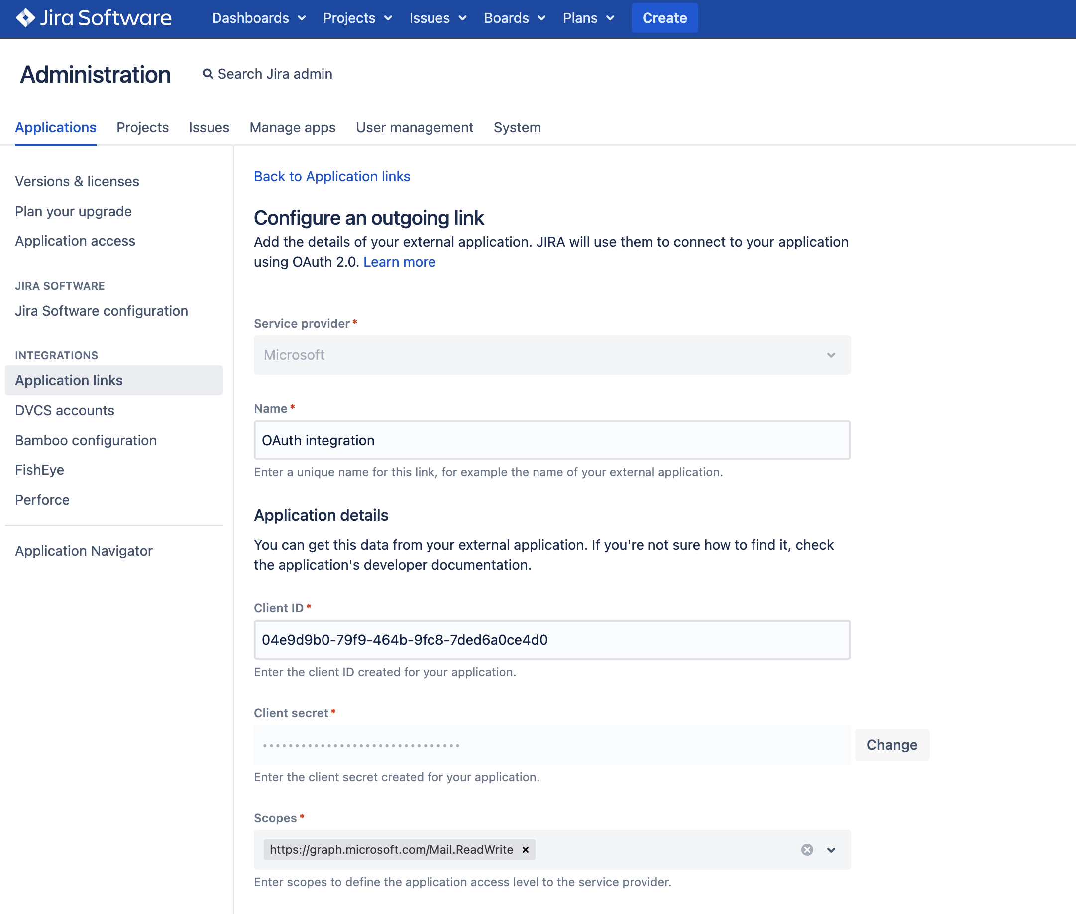 Outgoing link configuration