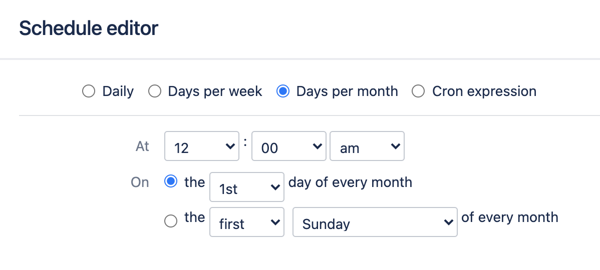 Monthly trigger configuration screen