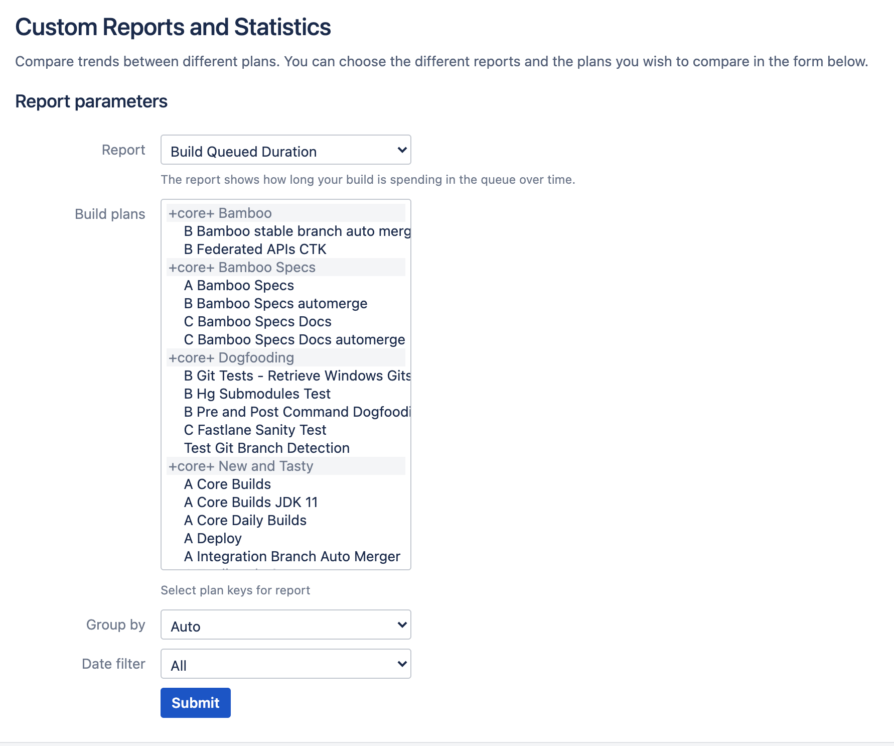 Build queued duration report page