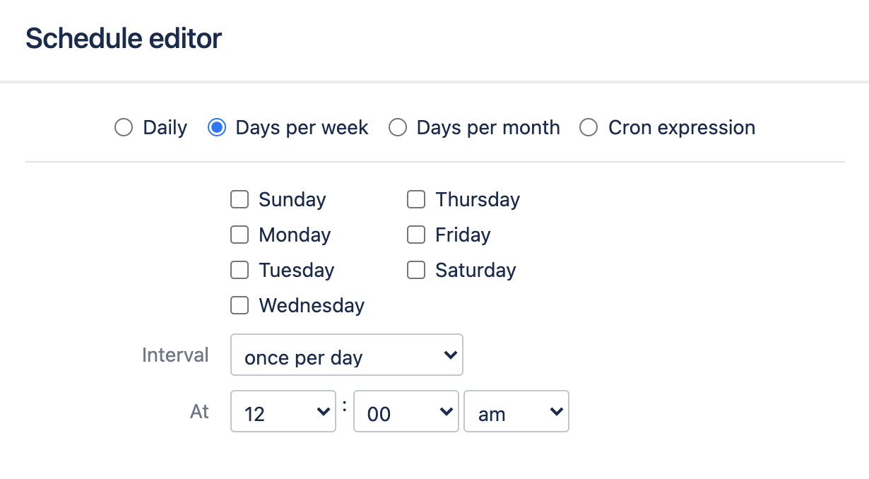 Weekly trigger configuration screen