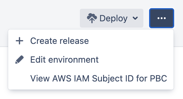 More actions menu in deployment environment