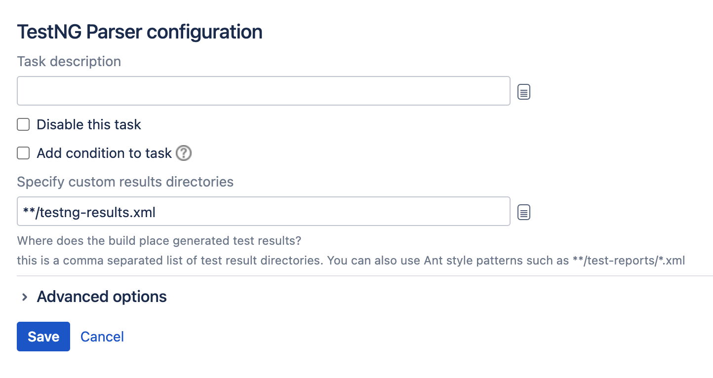 TestNG Parser task type configuration