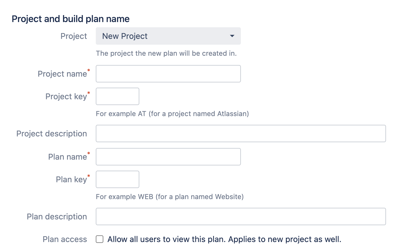 New project and plan details section in Bamboo