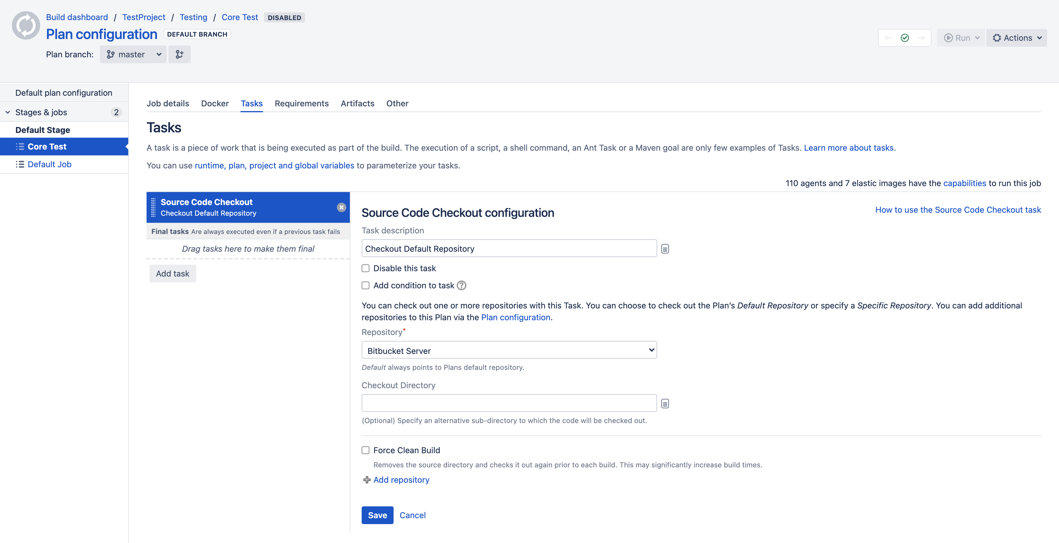 Task configuration screen