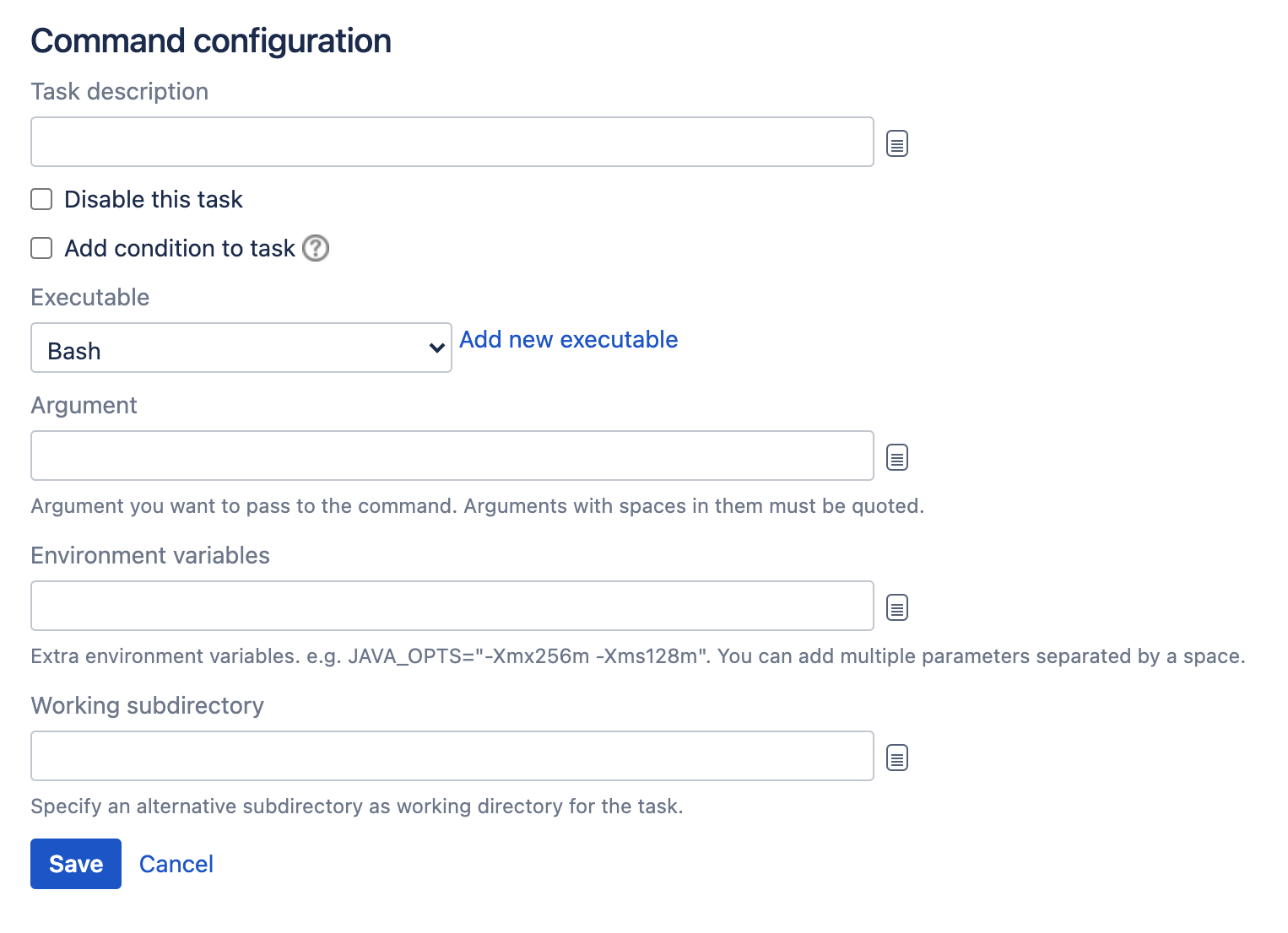 Command task type configuration