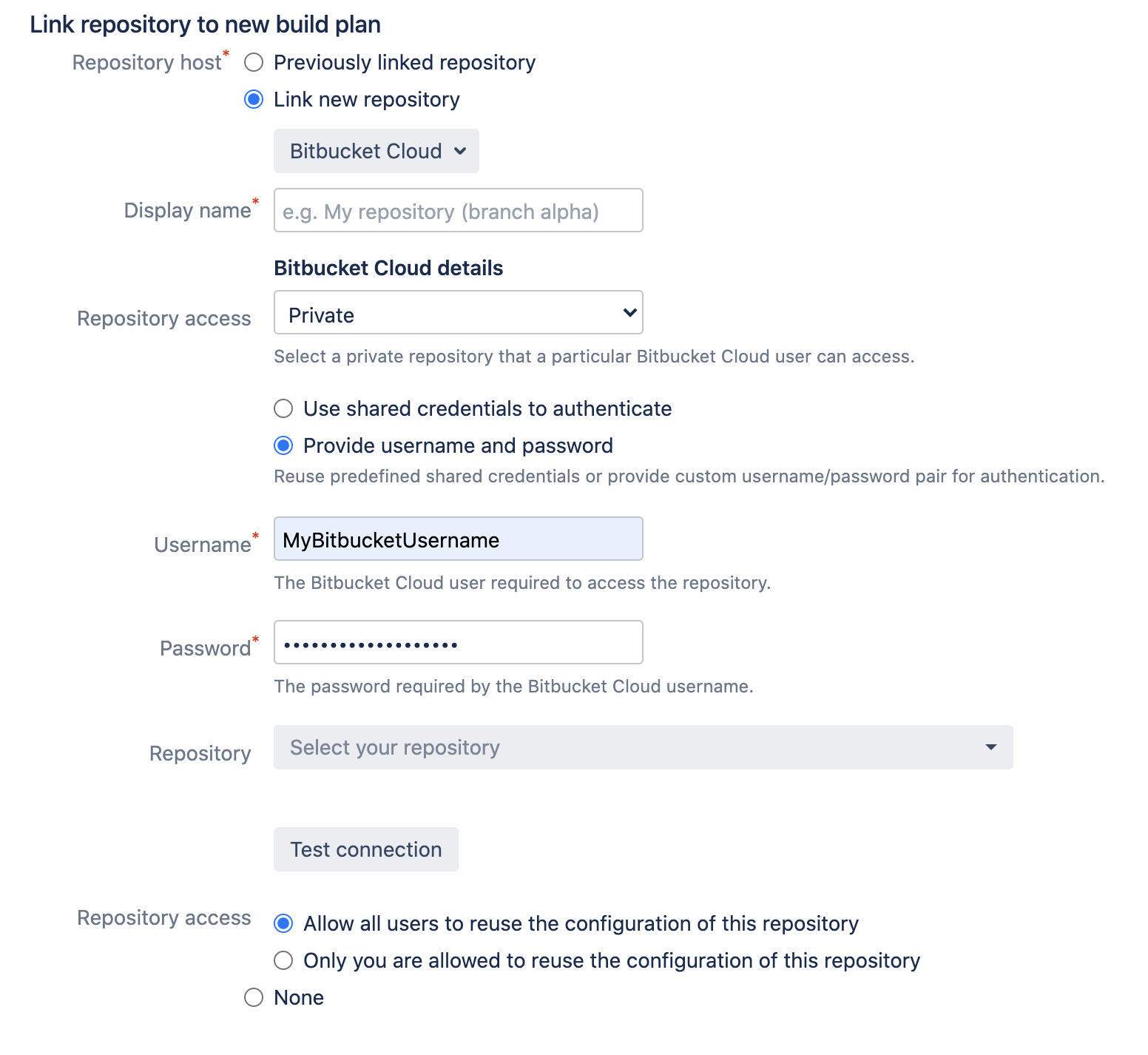 Repository source details section in Bamboo