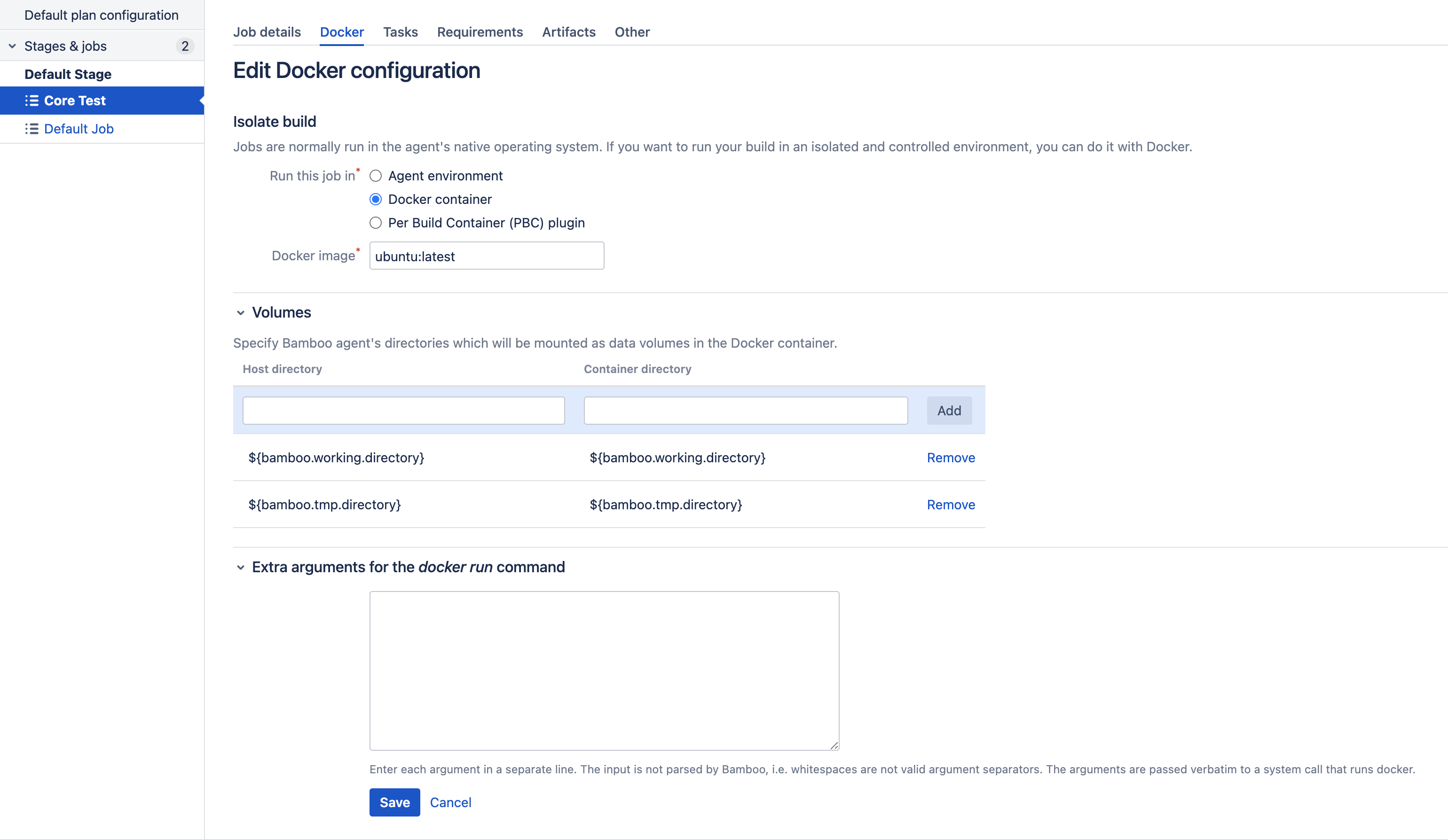 Edit Docker configuration page