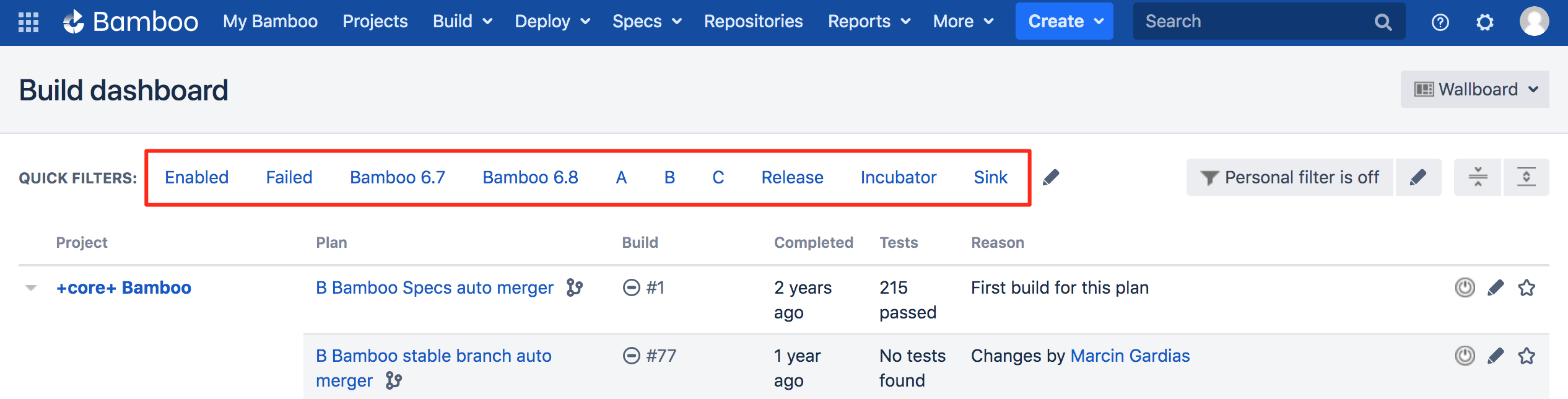 Build dashboard page with quick filters