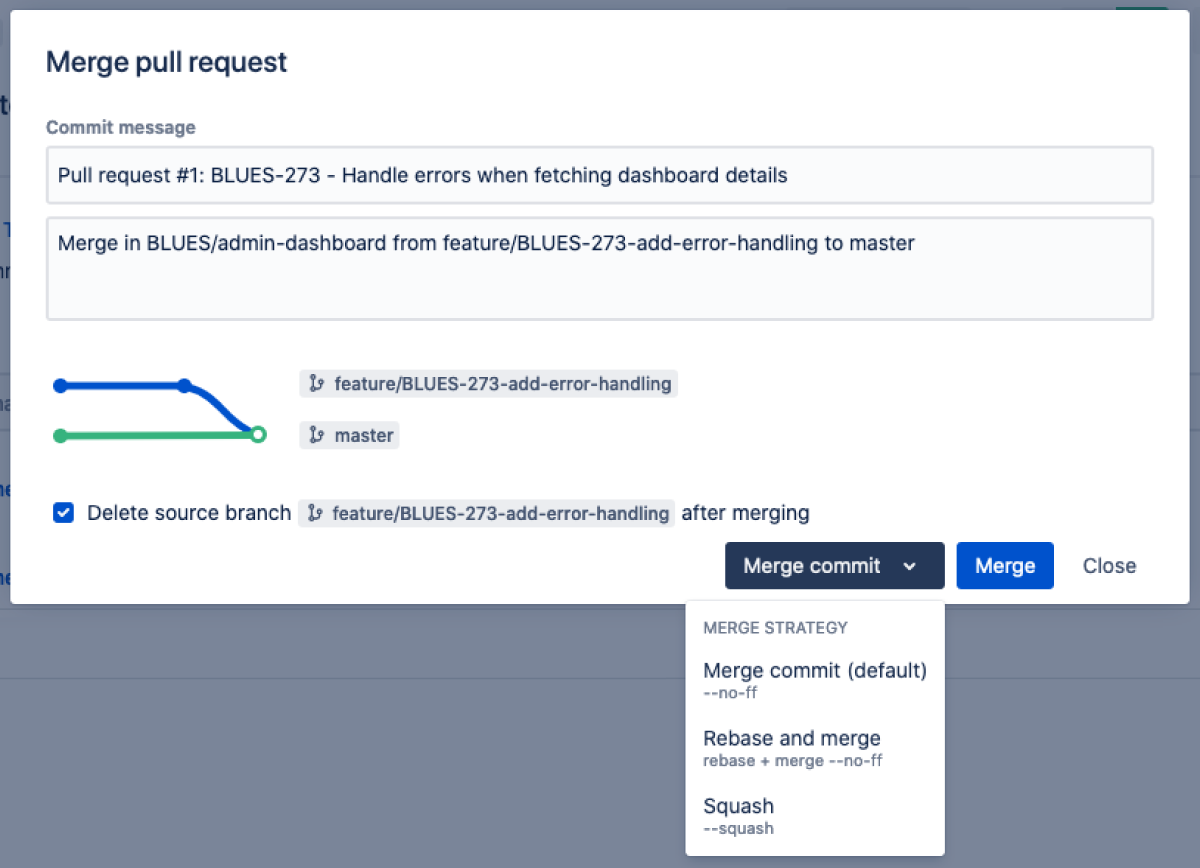 The Merge pull request dialog