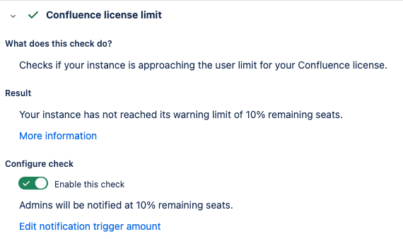 Screen shot of the software license limit check