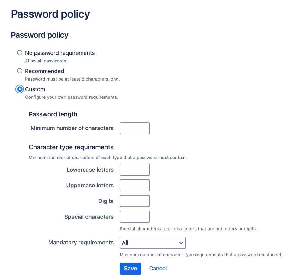 Configuring custom password requirements