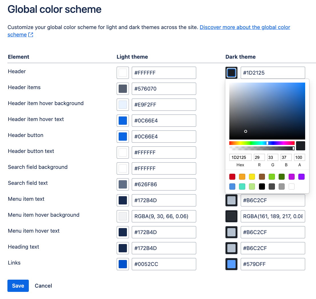 Customizing global color scheme for dark theme