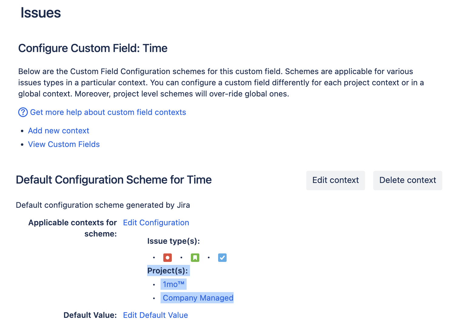 Custom field configuration