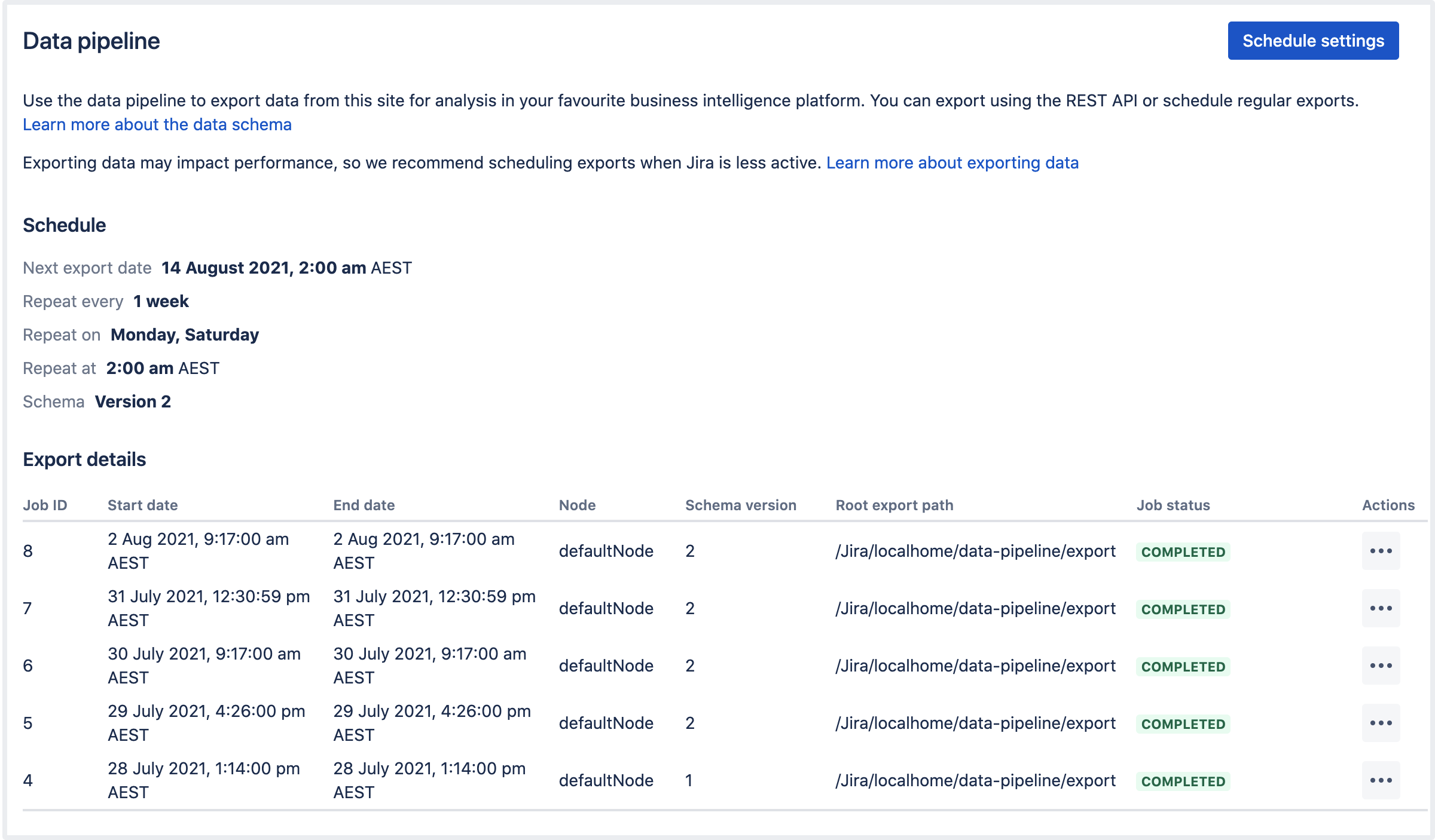 The data pipeline screen