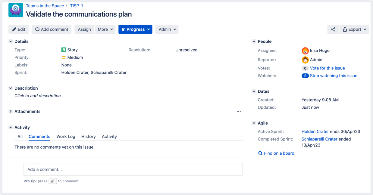 Open Jira issue that has a new sticky comment footer