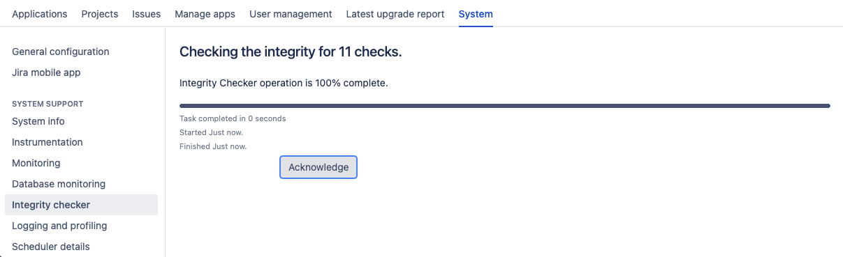 Integrity checker progress bar