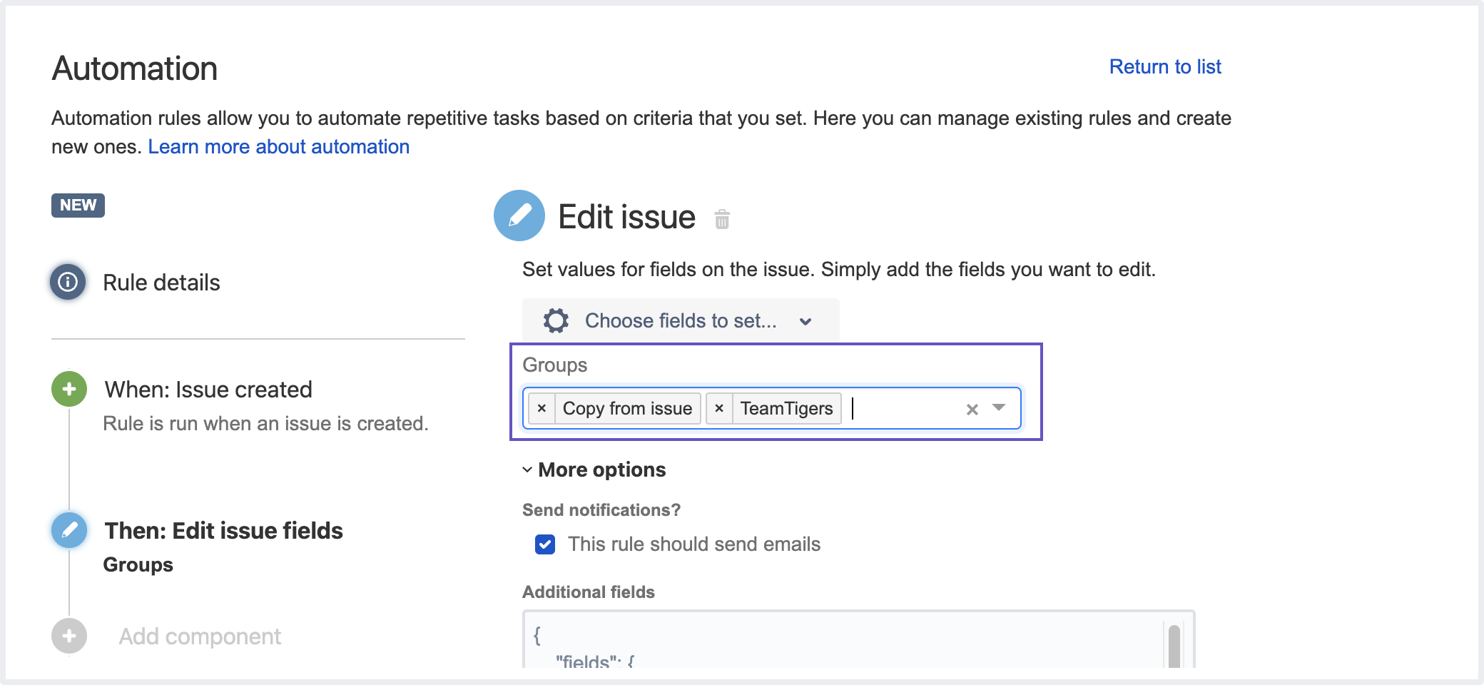 Set up automation rules to add groups