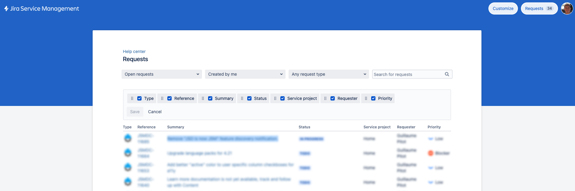 Columns configuration as a user